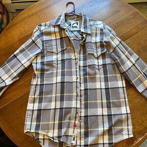 Mountain Khakis plaid shirt grey/black/yellow/white mens medium